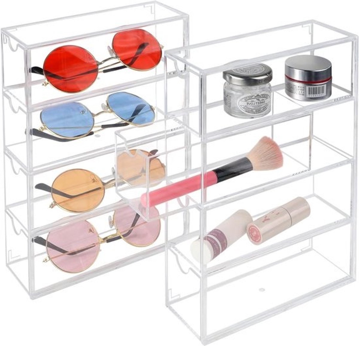 Transparante opbergdoos voor zonnebrillen en accessoires - stapelbaar met 8 laden van acryl