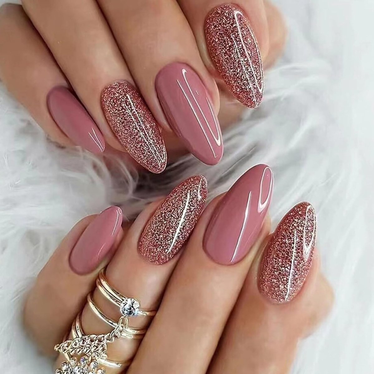 24 stuks kunstnagels, amandel, middelgrote kunstnagels, bonenpasta, kleur, Franse press-on nagels, 12 maten, ovaal, acrylnagels om op te plakken, voor vrouwen en meisjes, feest en thuis, doe-het-zelf
