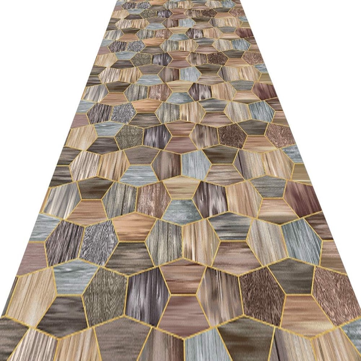 Loper tapijt, vloerkleed, vloerkleed voor gang, vloerkleed met onregelmatige imitatie, houtpatroon, binnen buiten, grootte aanpasbaar
