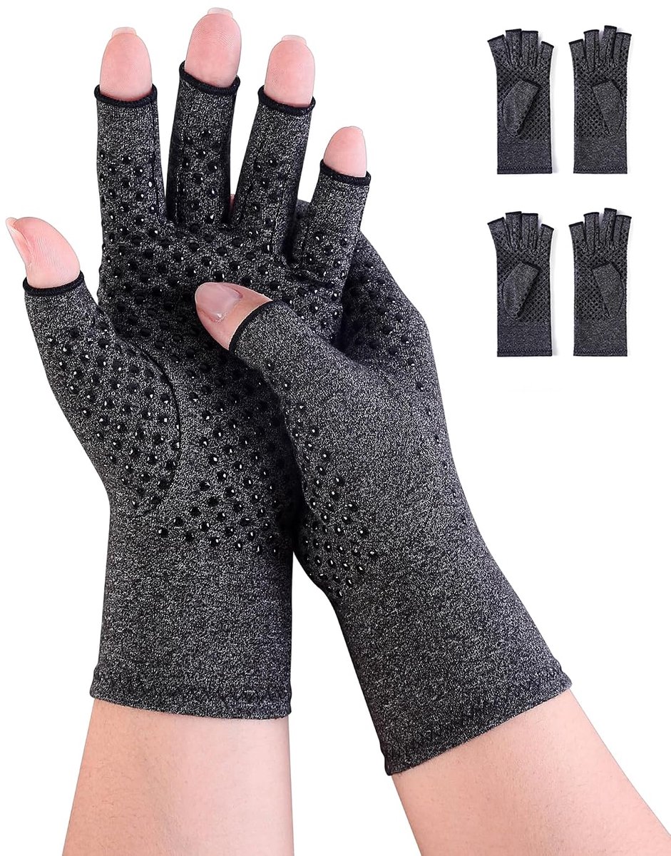 Handschoenen, artrose-handschoenen, compressie handschoenen, vingerloze handschoenen voor pijnverlichting, gaming, typen en warmte voor mannen en vrouwen, antislip, maat M, zwart
