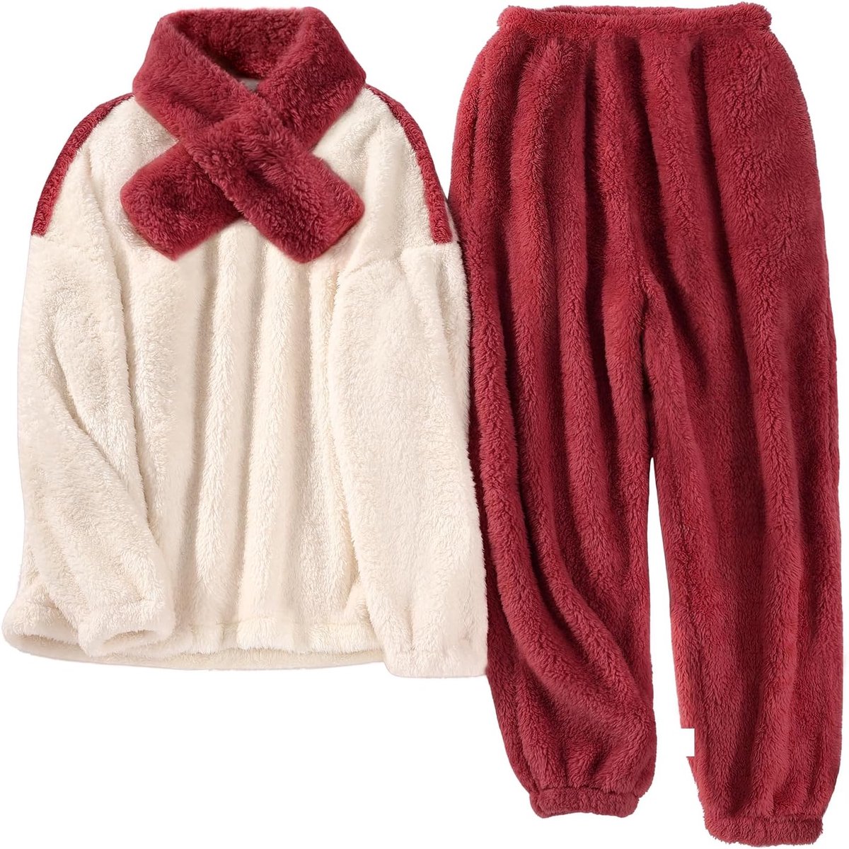 Damespyjama-set pluizige pyjamasets, losse pluche sherpa loungewear winter fleece pyjama sets nachtkleding pullover broek met zakken