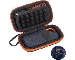 Hoes voor SanDisk Extreme Pro/Portable SSD 1TB 2TB 4TB, beschermhoes van Oxford-stof en EVA, schokbestendig, zwarte draagtas met karabijnhaak voor externe harde schijf en kabels
