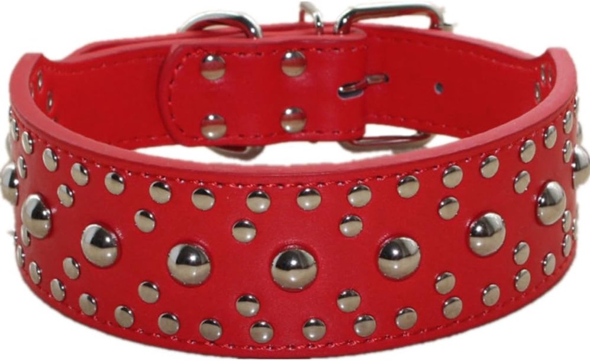 Unisex bezaaid lederen halsbanden Medium grote hond ketting voor Pitbull Doberman maten M L … (L, rood)