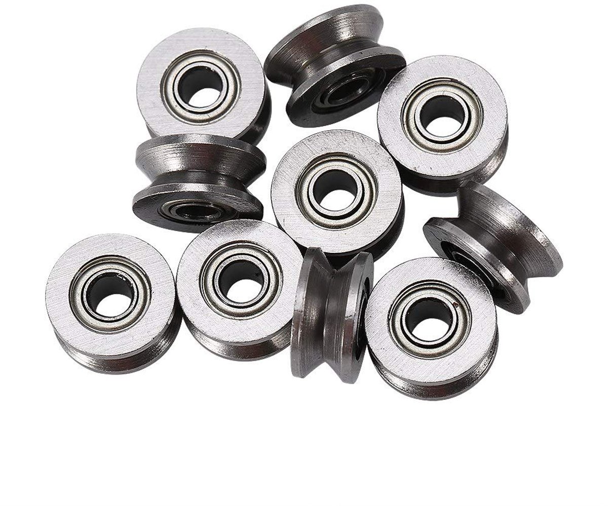 10 stks U624zz Koolstofstaal Shell U-groef Katrol Roller Metalen U-type Katrol Wiel Rollager 0.51 inch OD voor Raamdeur Lineair Bewegingssysteem