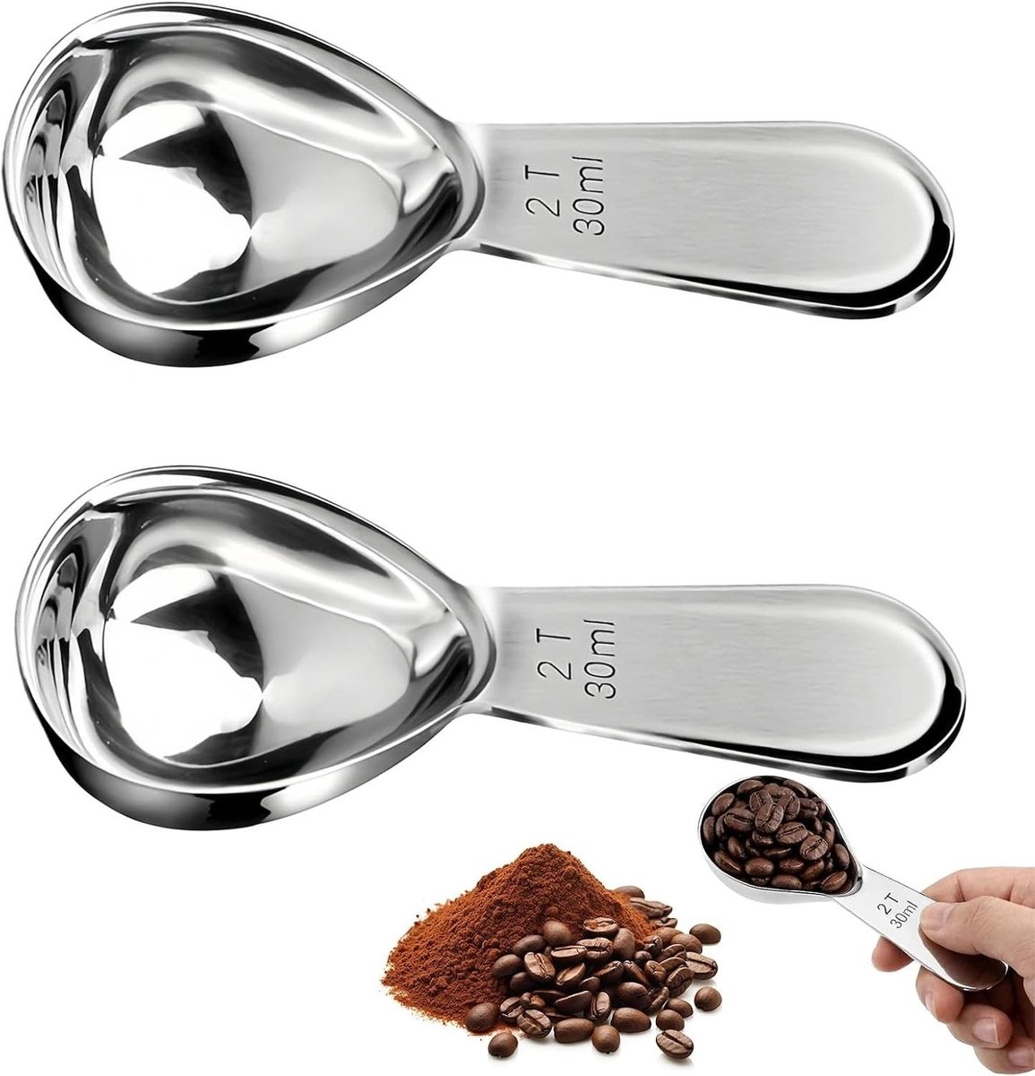 Koffielepels van 30 ml, set van 2, roestvrij staal, duurzaam, ideaal voor koffie en thee