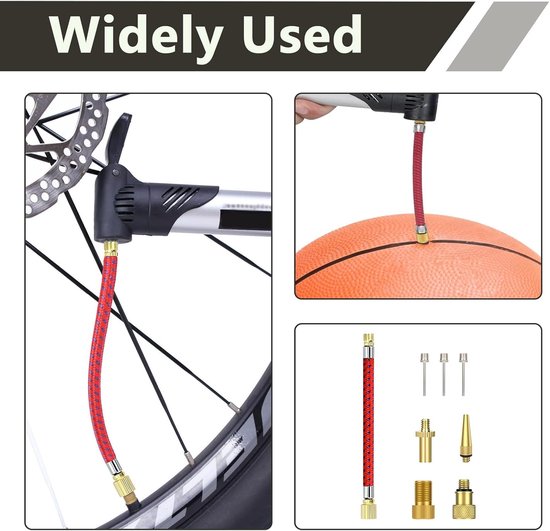 Dailygoods - Fietspomp Aansluitset - Universele Ventieladapters - Inclusief Ballonnaald en Verlengstuk - Geel - Voor Presta en Schrader - Geschikt voo... — afbeelding 2