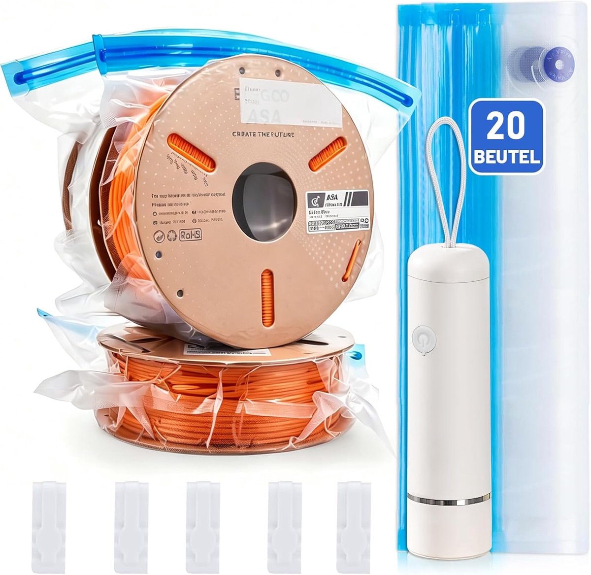Pack of 20 3D Printer Filaments Vacuum Bags with Automatic USB Pump - ShopVlot