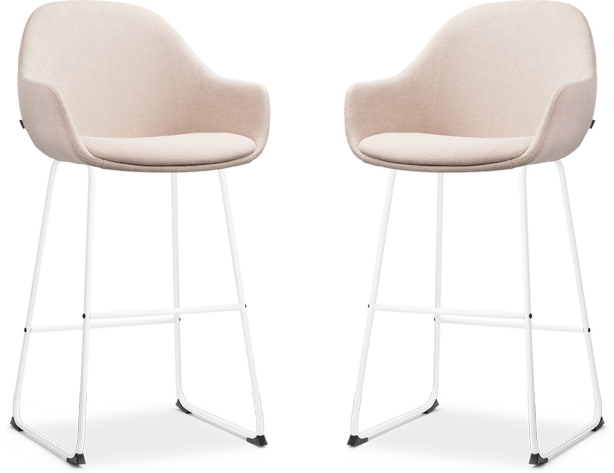 Nolon Nino-Mae Barkrukken Set van 2 Beige - Wit Onderstel - 75 cm - Hoge Kruk - Barkruk met Rugleuning - Design - Scandinavisch - Comfortabel