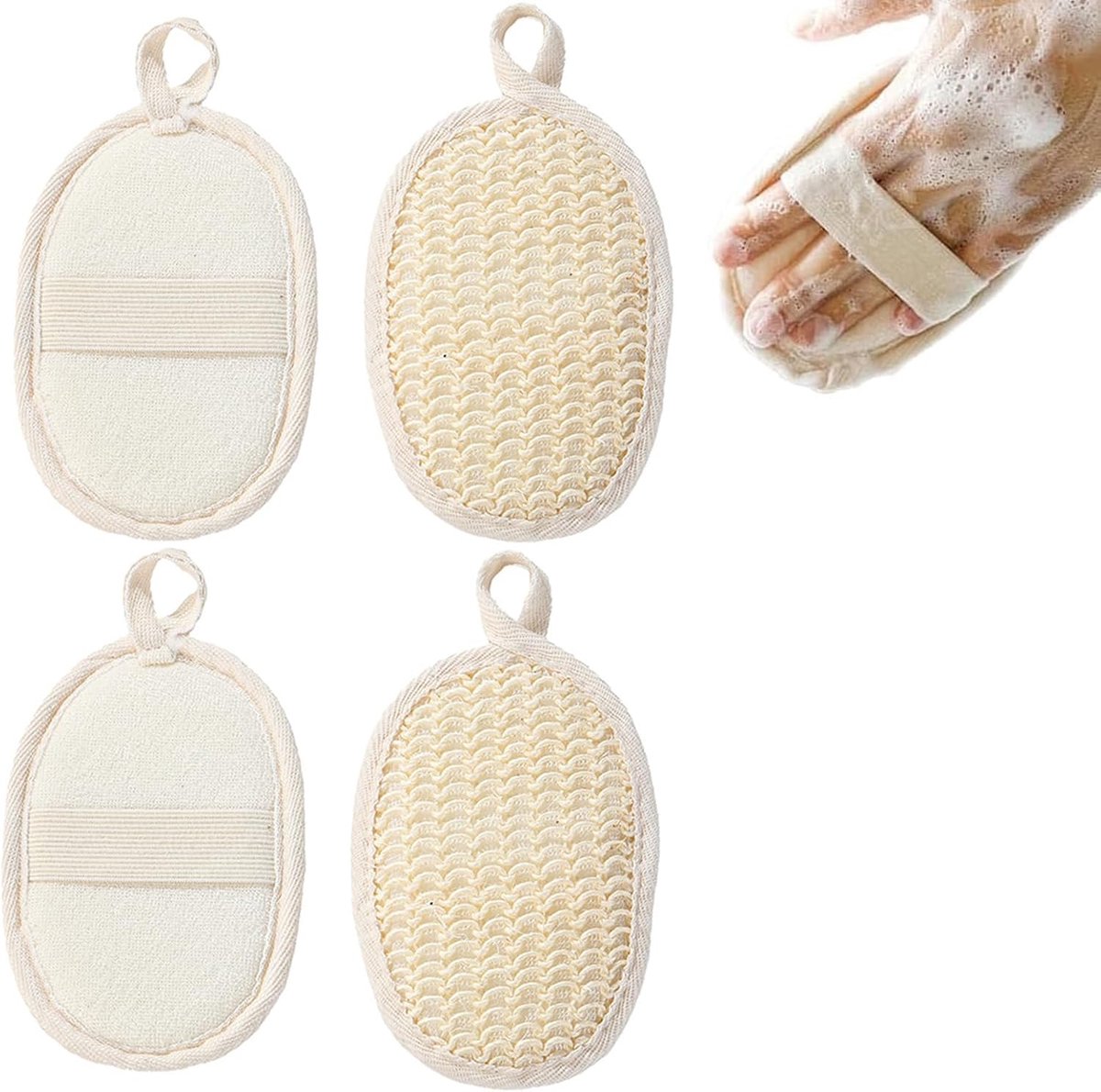 4 stuks natuurlijke luffa-spons, 9 x 14,5 cm, scrubspons, loopfah-spons voor douche, milieuvriendelijk en biologisch - ShopVlot