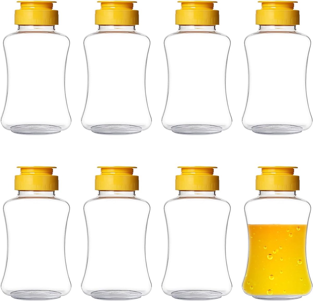 8 stuks doorzichtige knijpflessen met klapdeksel, 180 ml plastic knijpflessen voor vloeistoffen, geen druppelkruiderijdispenser voor ketchup mosterdsalade, dressing container (helder en
