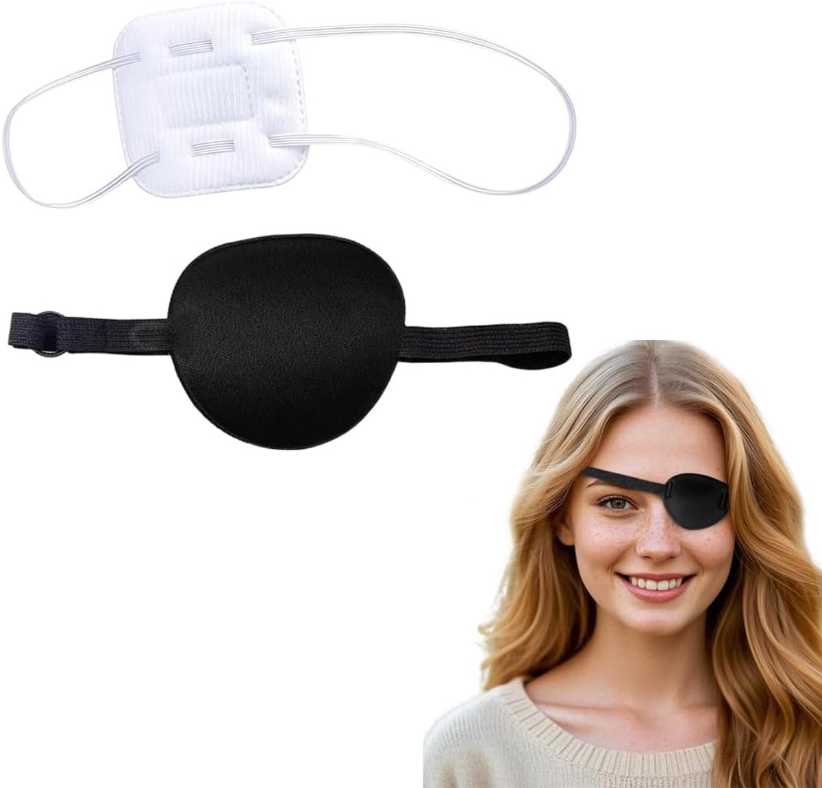 Set van 2 comfortabele witte oogmaskers voor herstel na amblyopie-operatie, Japanse cosplay-oogmaskers en kunnen ook als Halloween-kostuumaccessoire worden gebruikt