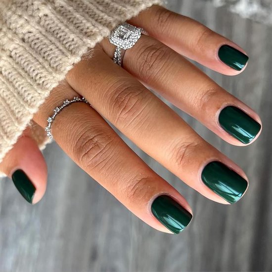 24 Stuks Press on Nails Kort Vierkant Groen – Complete Set voor DIY Manicure met Jelly Lijm, Nagelvijl en Houten Staafje — afbeelding 3