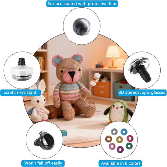 Ogen voor gehaakte dieren, 12/16/20 mm knoopogen voor haakdieren met sluitringen, haakogen, veiligheidsogen voor gehaakte dieren, amigurumi, knutselwerk, doe-het-zelf en — afbeelding 4