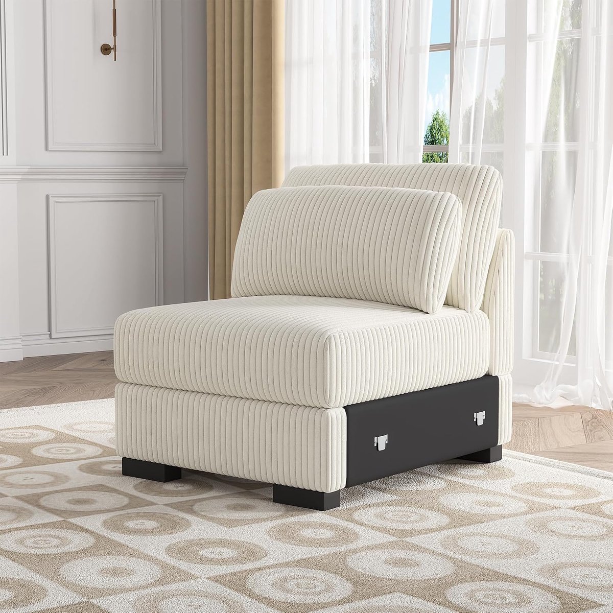 Sofa 1-zits, modulaire bank met rugleuningen, 1-zits gewatteerde relaxbank, voor woonkamer, woning, kantoor (beige, enkele bank)