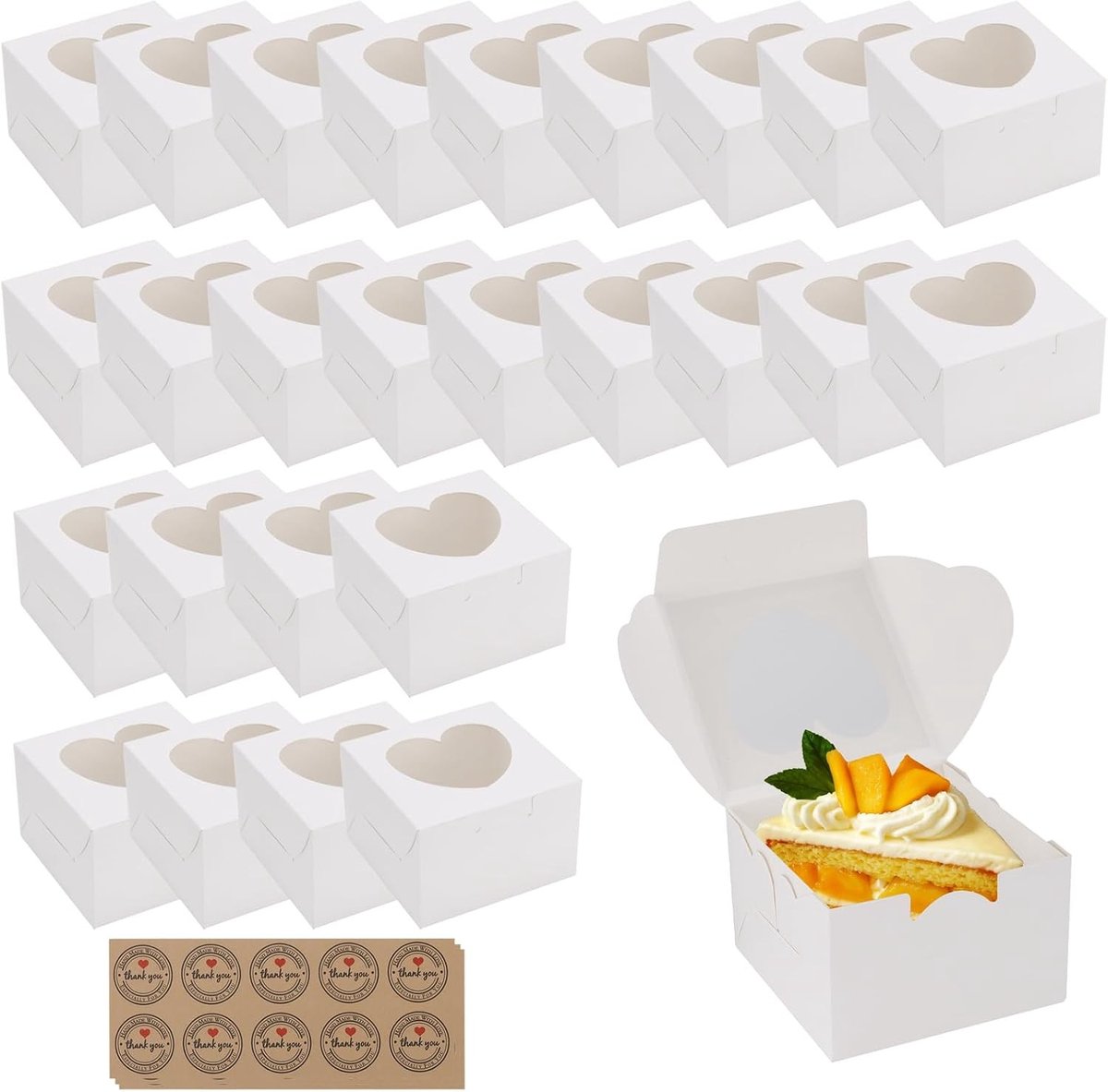 50 Stuk Kleine Cake Dozen met Hartvenster en Stickers - Ideaal voor Cupcakes, Koekjes en Desserts, 10 cm Formaat