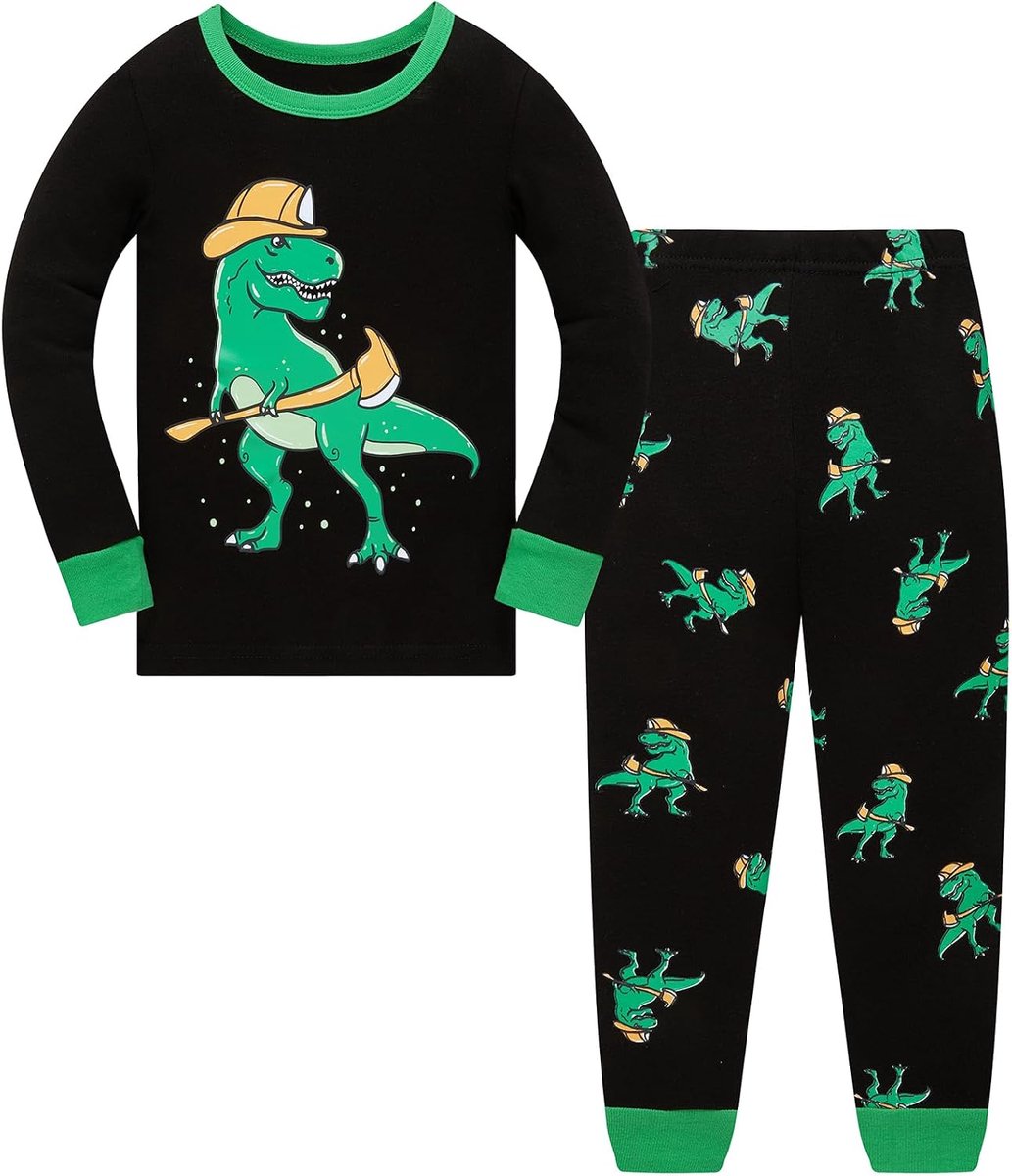 Pyjama voor jongens, dinosaurus, lang, katoen, pyjamasets, tweedelig, voor kinderen en jongeren van 1-12 jaar