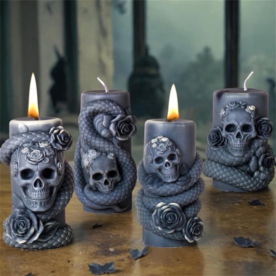 Doodshoofd, kaarsvorm, siliconen vormen, kaarsen, Halloween, doodshoofd, kaarsvormen om te gieten, siliconen vorm, gietvormen, kaarsen voor cosplay, carnaval, Halloween-decoratie (B) — afbeelding 4