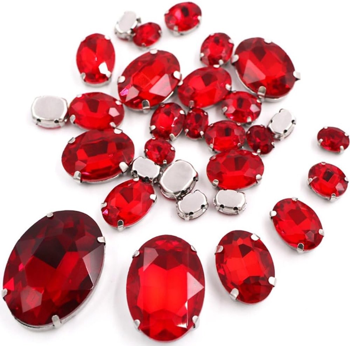 30 stuks ovale strass-steentjes om aan te naaien, strass-steentjes met gat, pong-instelling, handgenaaide strass-steentjes voor doe-het-zelf, knutselen, kunsthandwerk, scrapbook, kledingdecoratie