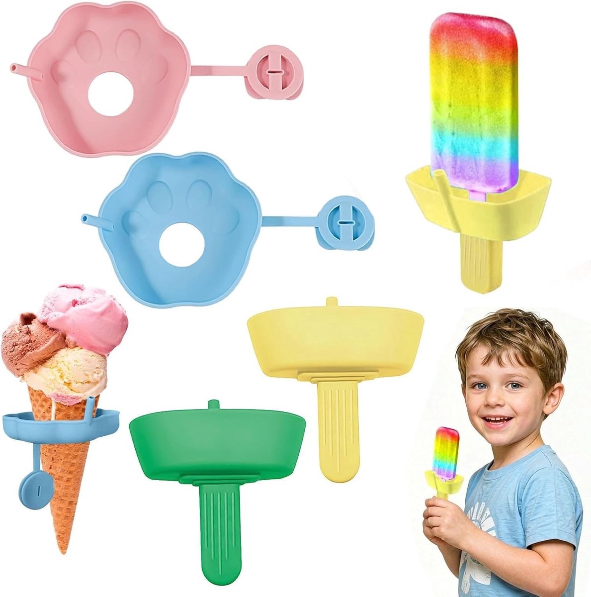 Kindvriendelijke drip-free ijscontainers set van 4, ideaal voor ijsverzameling en opslag