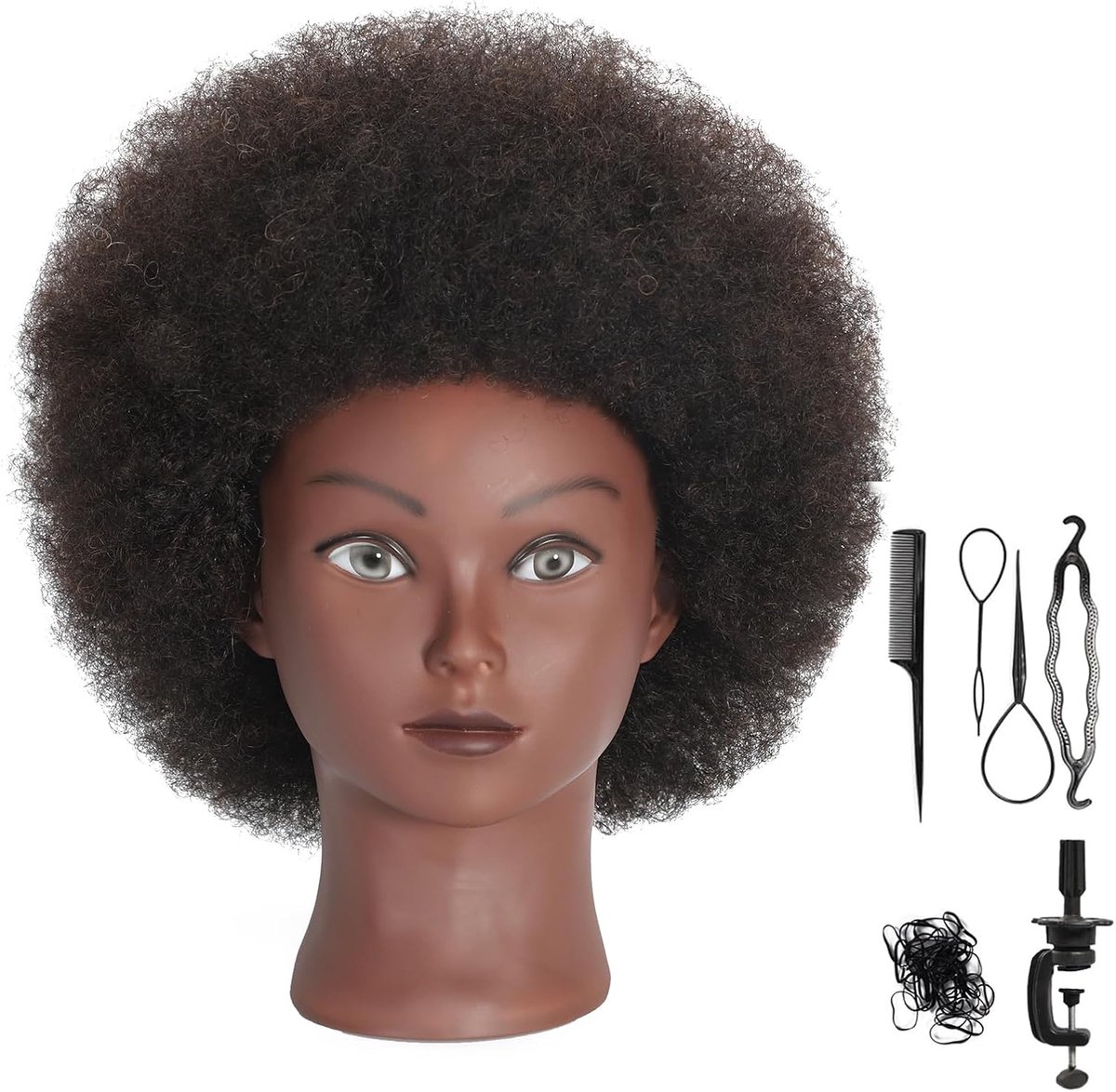 Mannequin Hoofd met 100% Krullend Menselijk Haar Cosmetologie Mannequin Hoofd voor Kapper Practice Styling Vlechten met een Klem