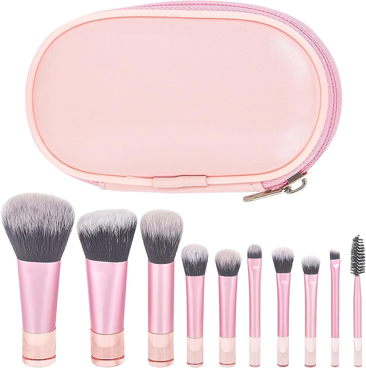 SnelShoppen - 10-delige Mini Makeup Brush Set met Opbergtas, Professionele Make-up Borstels voor Foundation, Contour, Blush en Oogschaduw, Zacht en Dr
