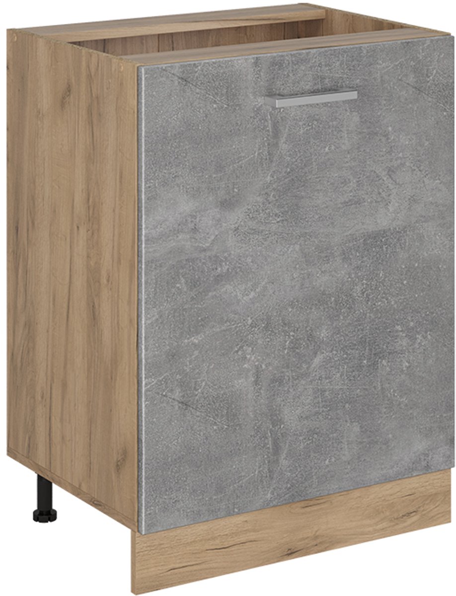 Vicco Keukenonderkast R-Line, Beton/Goudkleurig Eiken, 60 cm met 1 deur zonder werkblad