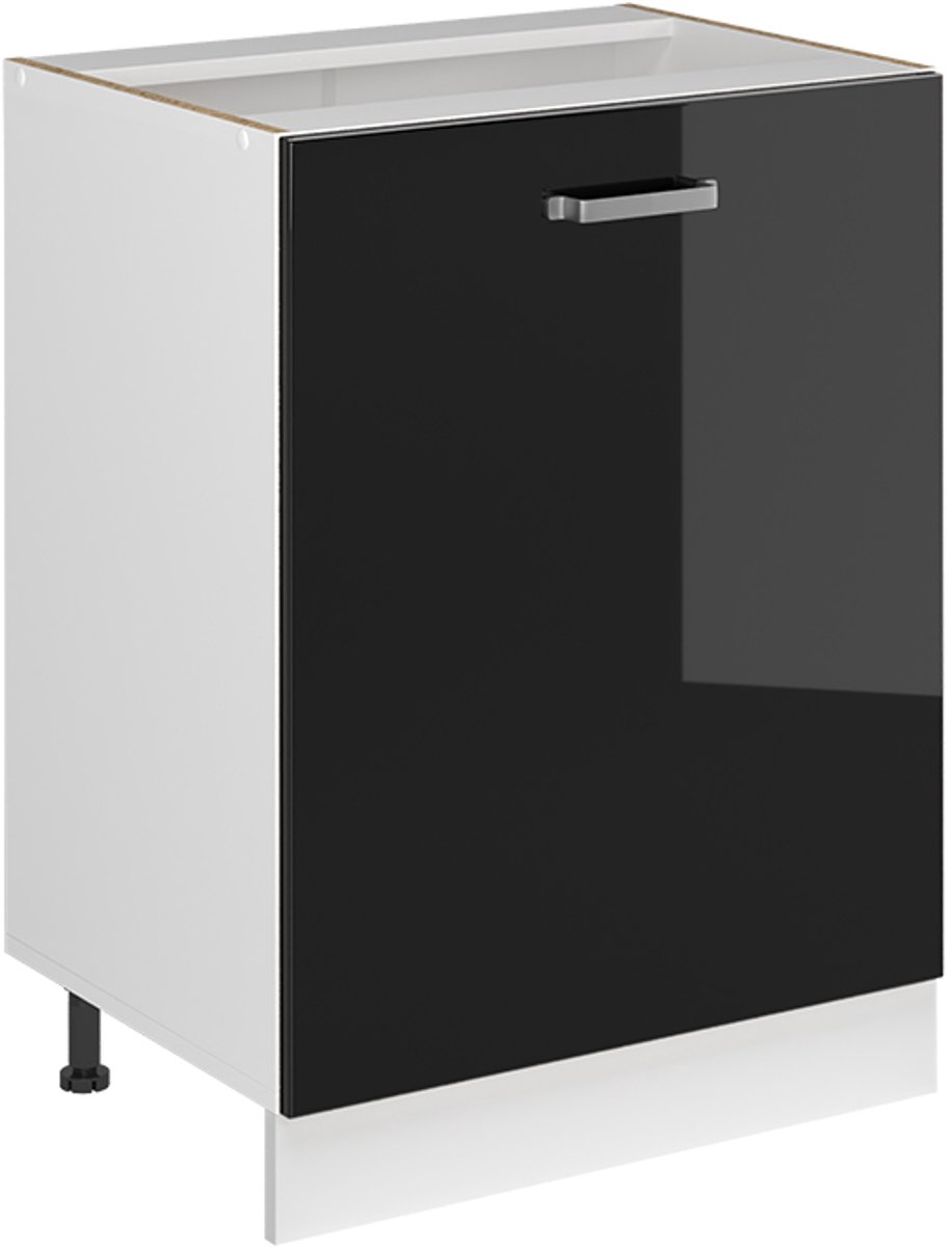 Vicco Keukenonderkast R-Line, Zwart hoogglans/Wit, 60 cm met 1 deur zonder werkblad