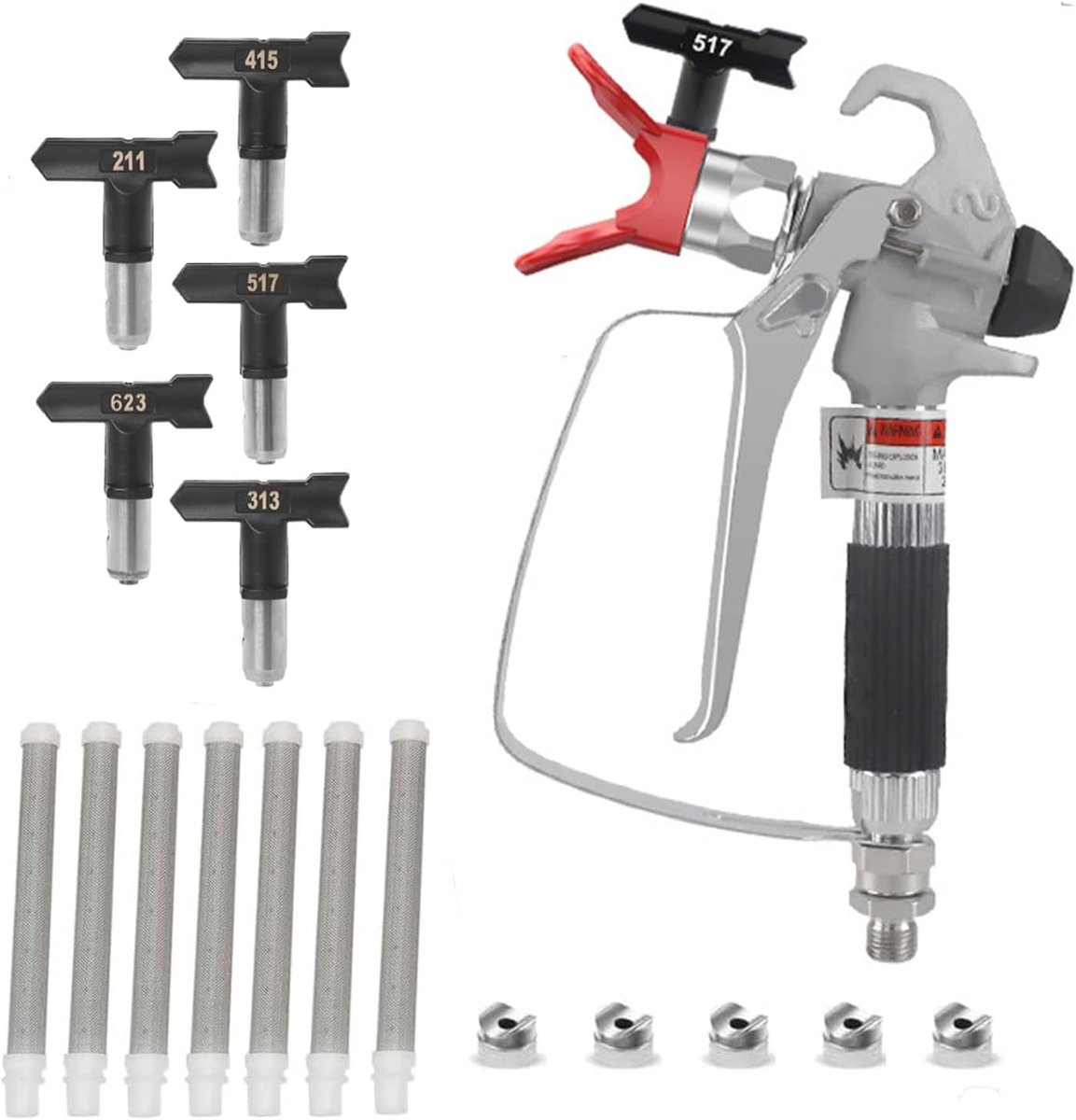 Airless Spray Gun, 211, 313, 415, 517, 623 Nozzles, Machine Parts for Homes, Construction, Garden Bridges - ShopVlot