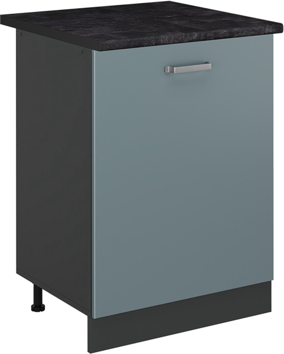 Vicco Keukenonderkast R-Line, Blauw-grijs/Antraciet, 60 cm met 1 deur antraciet werkblad