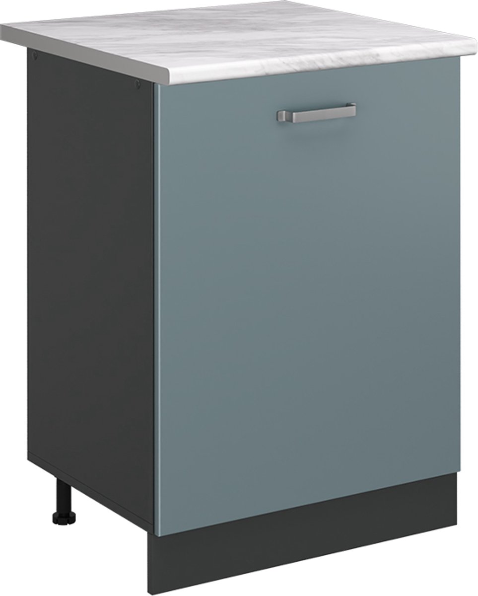 Vicco Keukenonderkast R-Line, Blauw-grijs/Antraciet, 60 cm met 1 deur marmer werkblad