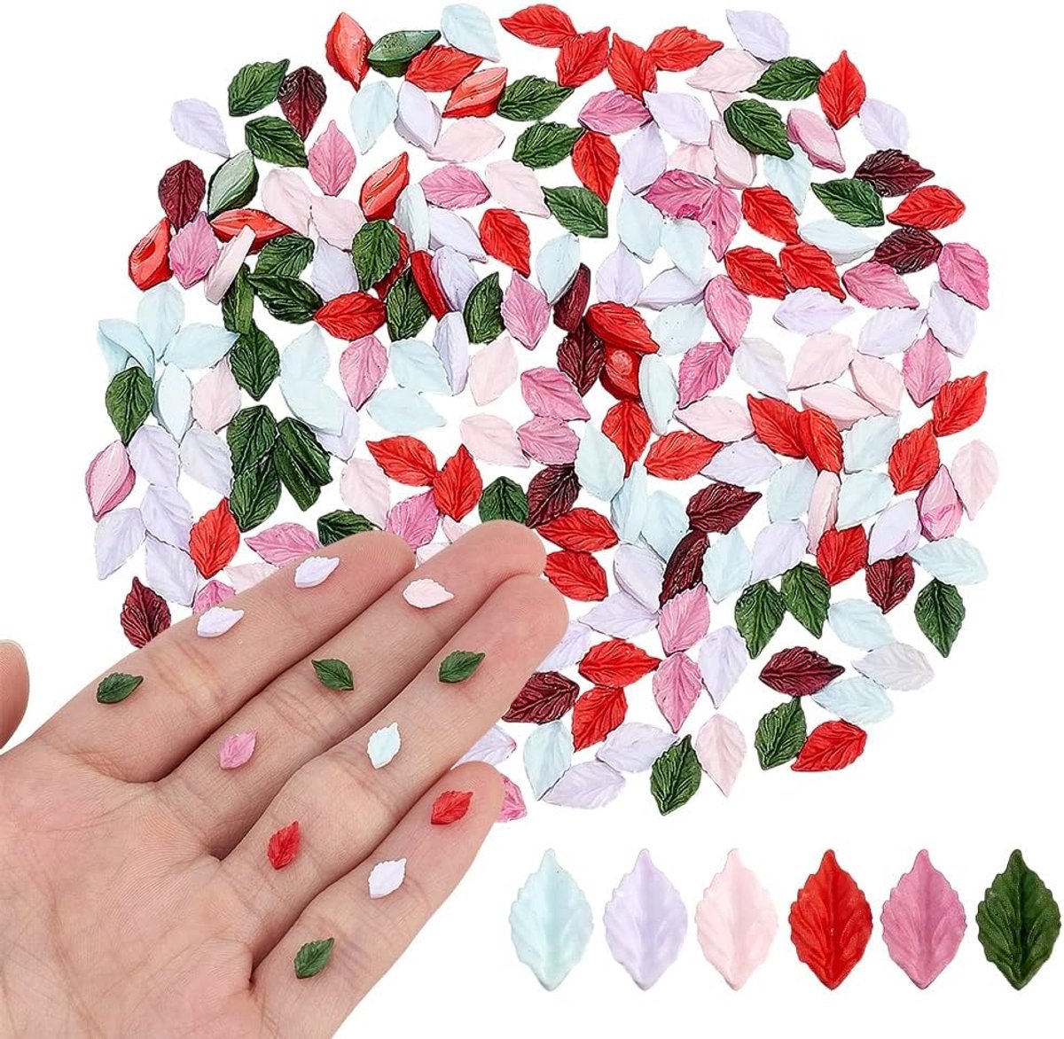 200Pcs Kleine Bladeren Decor Mini Hars Gemengde Kleur Bladeren Zachte Hars Blad Cabochons Voor Diy Ambachten Auto Fairy Tuin Micro Landscaping Plant Decoratie Nail Art Decor Accessoires
