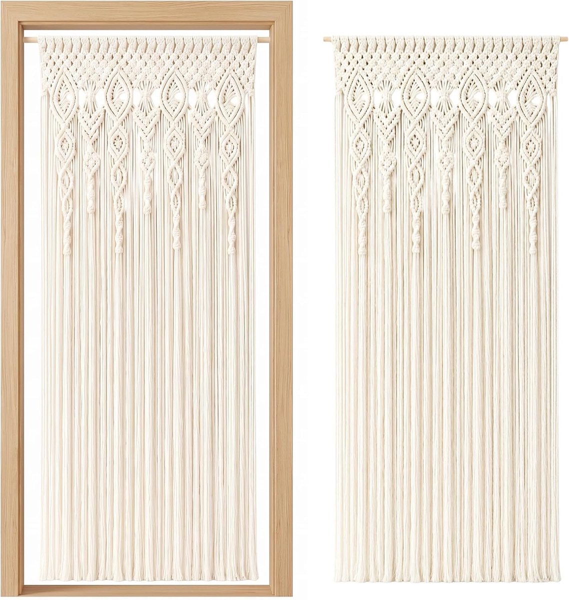 Macramé wandtapijt, 90 x 180 cm, macramé wandtapijt, handgemaakte ruimteverdeler, gordijnen, boho, handgeweven macramédeurgordijn, gordijn voor druivenboog, bruiloft, woonkamer, balkon