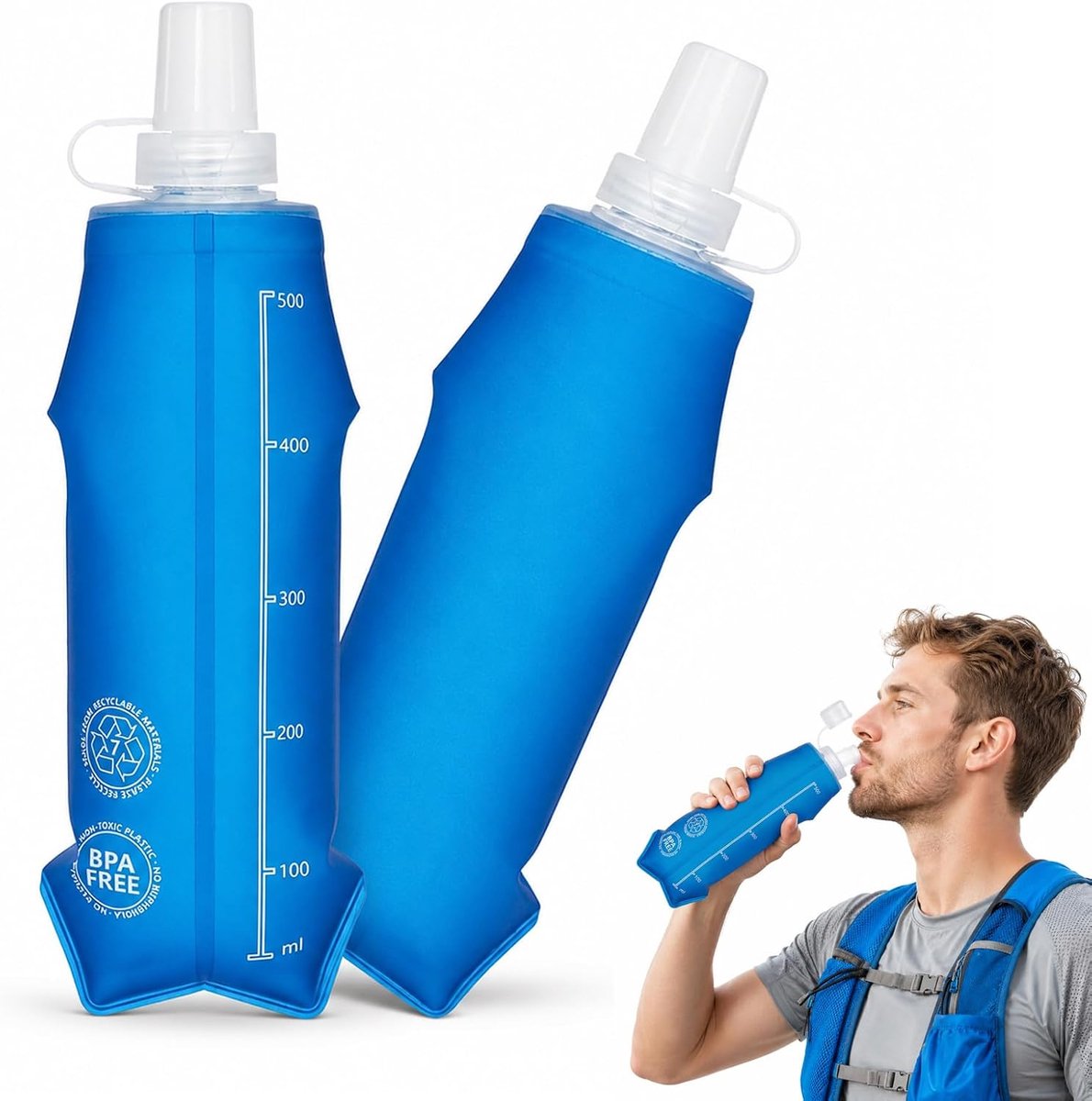2 Tpu opvouwbare drinkfles, 500 ml zachte fles, herbruikbaar