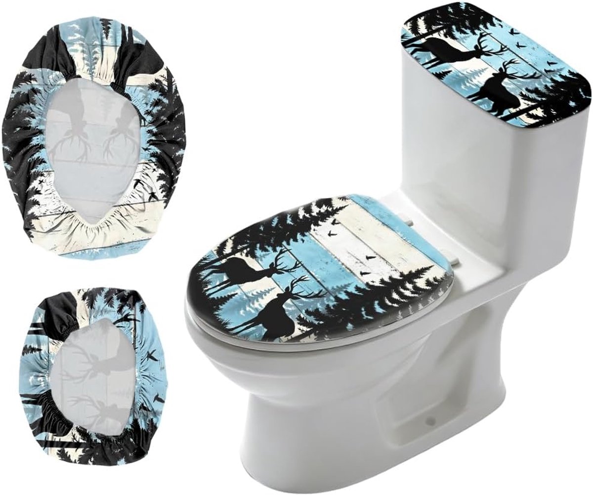 2 stuks wc-dekselafdekking en tankafdekking, set rekbaar, rustieke wc-bril afdekkingen, stoffen sets, badkamer vervanging