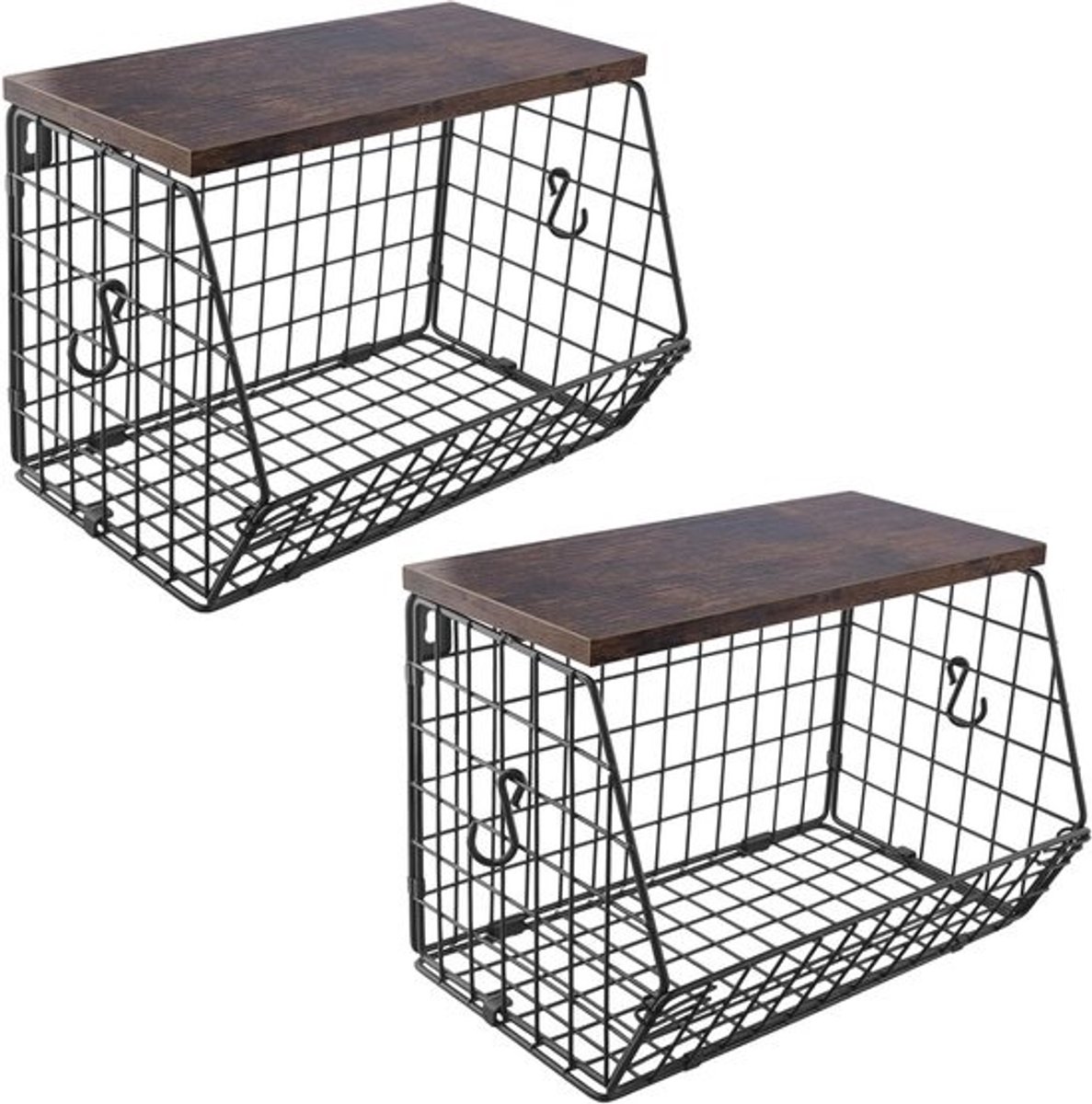 Hangende fruitmanden set van 2, 30 x 15.5 x 21.5 cm - Stijlvolle zwarte muurmanden voor fruitopslag in de keuken