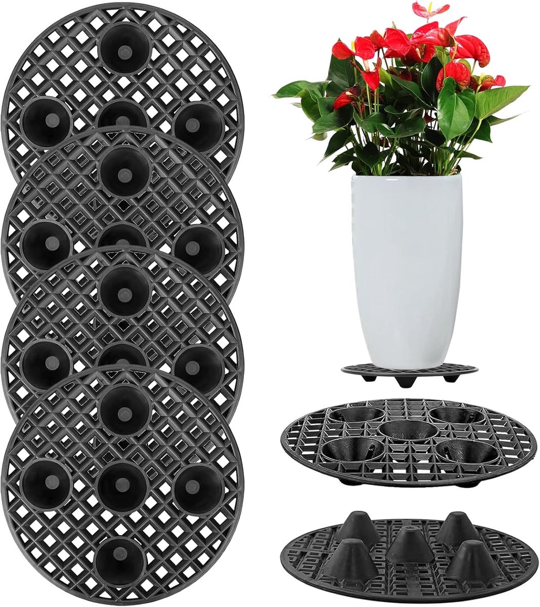 30 cm, drainagerooster, 6 stuks, plantenplaat, ventilatierooster, waterdoorlatende kunststof onderzetter, weerbestendig, uv-bestendig, terras, tuin