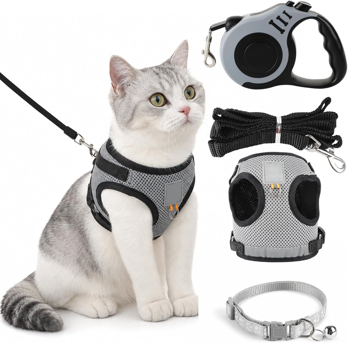 Kattenharnas met riem, ontsnappingsbestendig, verstelbaar kattenharnas set
