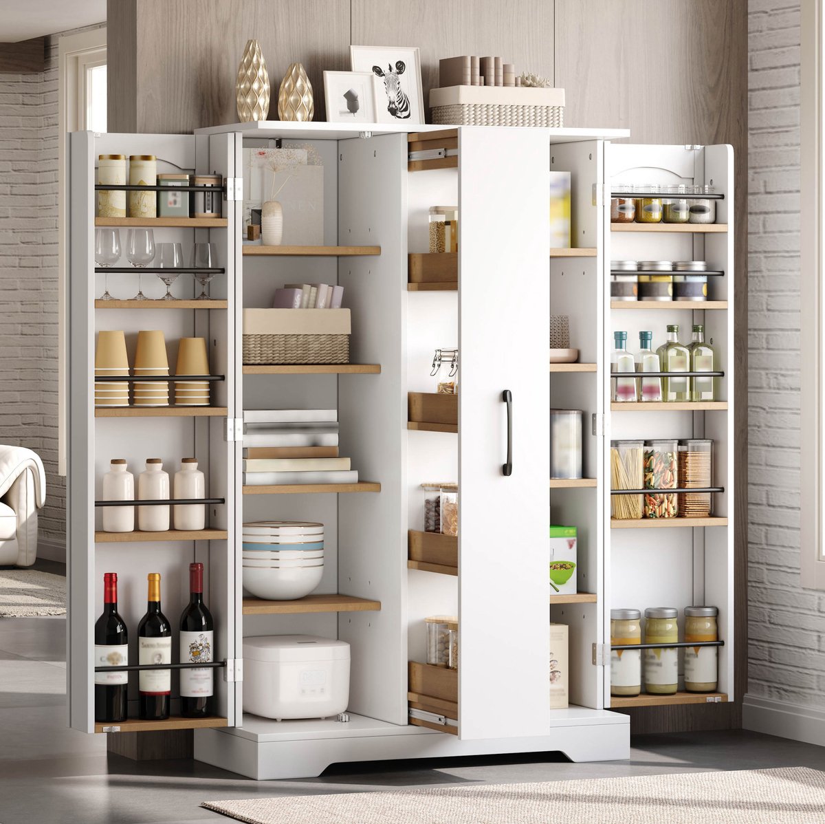MODFU - Keukenkast - Kruidenrekken - Verticaal Uittrekelement - MDF - Wit - 120 x 78 x 35 cm
