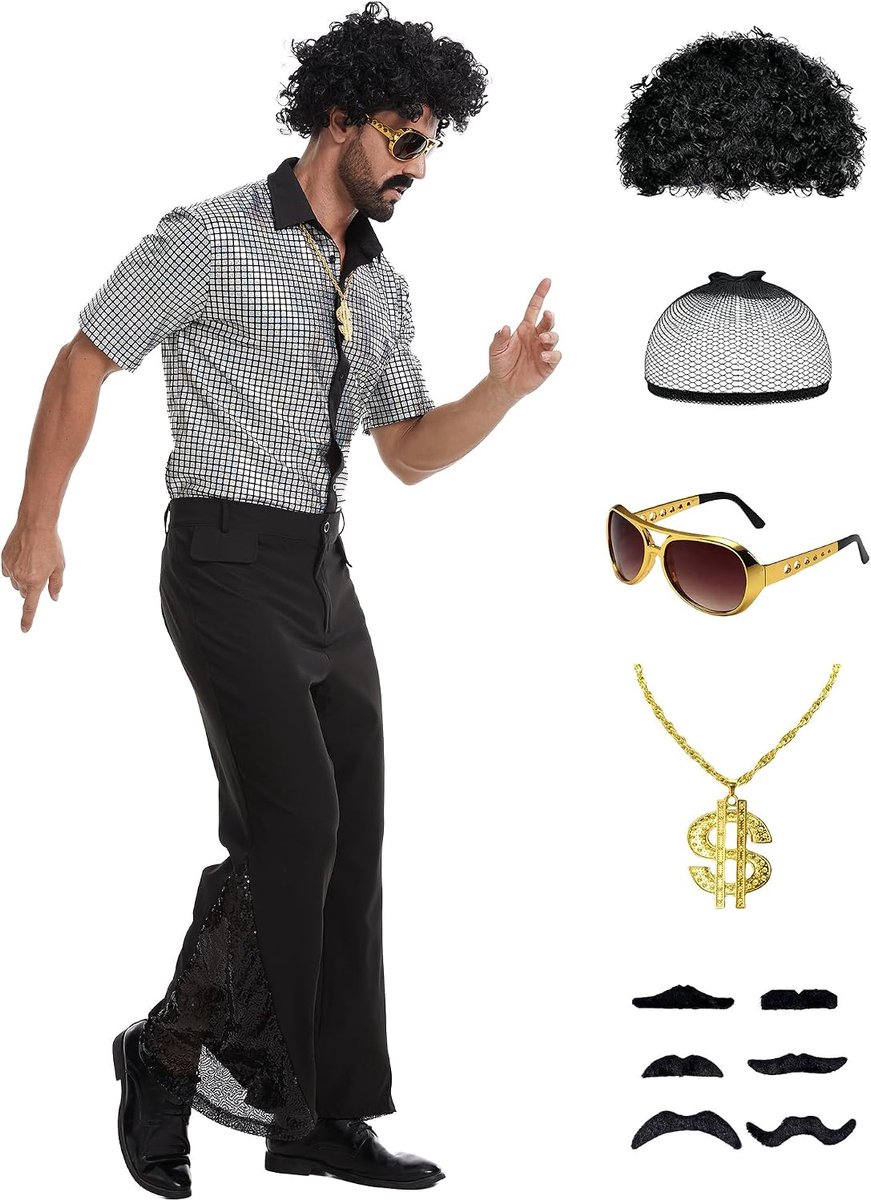 70-outfit voor heren, retro discokostuum, voor Halloween en carnaval