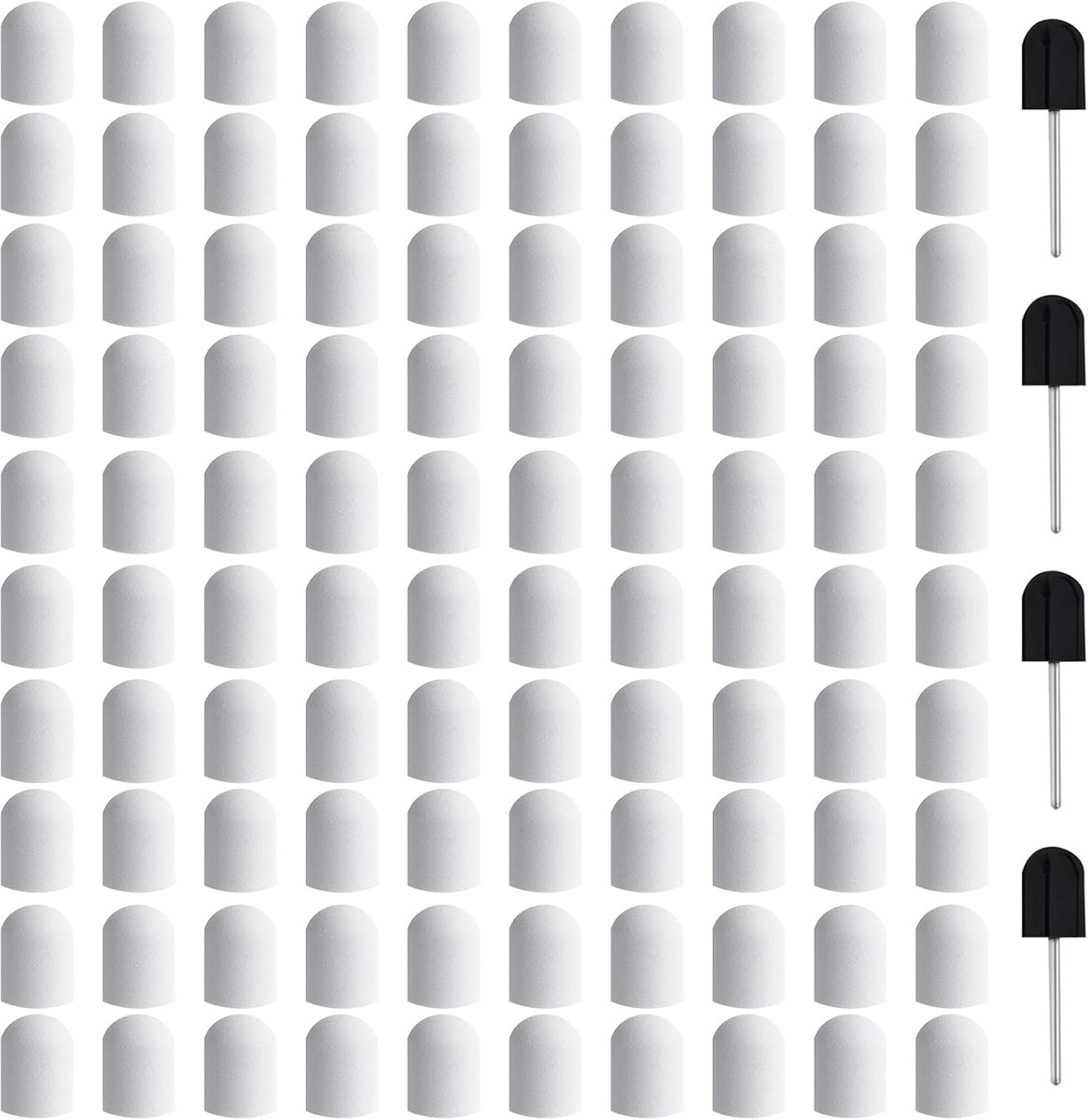 100 stuks slijpdoppen, nagelfrees met 4 schachten, 10 mm, 120# nagelslijpdoppen, nagelfrees-opzetstukken voor manicure en pedicure, voetverzorging, eeltverwijdering, nagelmodellering (wit, 10 mm)