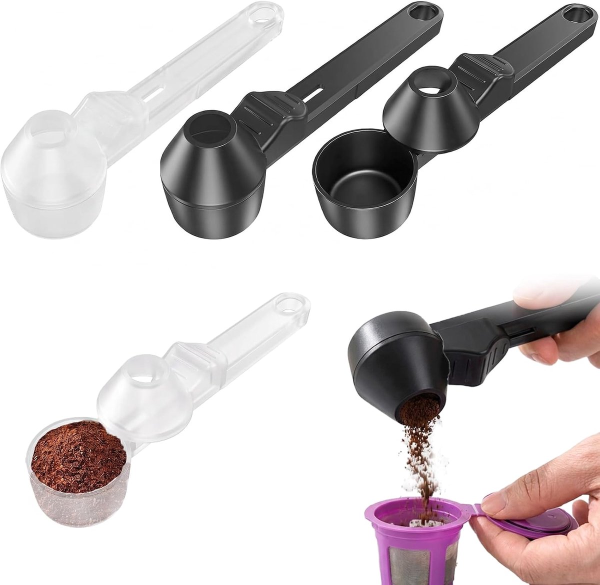 4 Pièces Cuillère Doseuse Café Entonnoir et Cuillère Doseuse 2 en 1