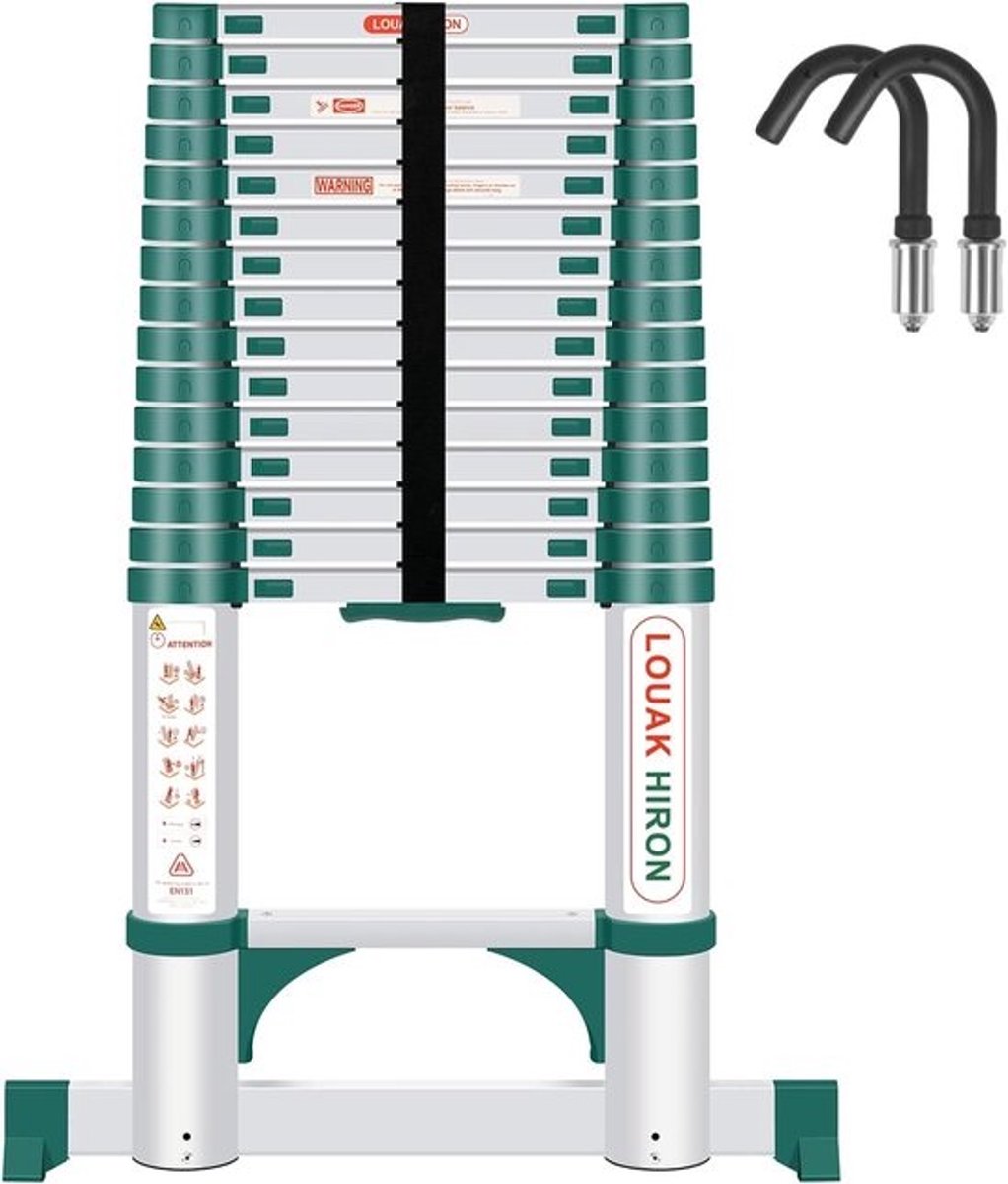 Telescopische aluminium ladder - 4,7 m - Uittrekbare antislipvouwladder - Voor huishoudelijk gebruik