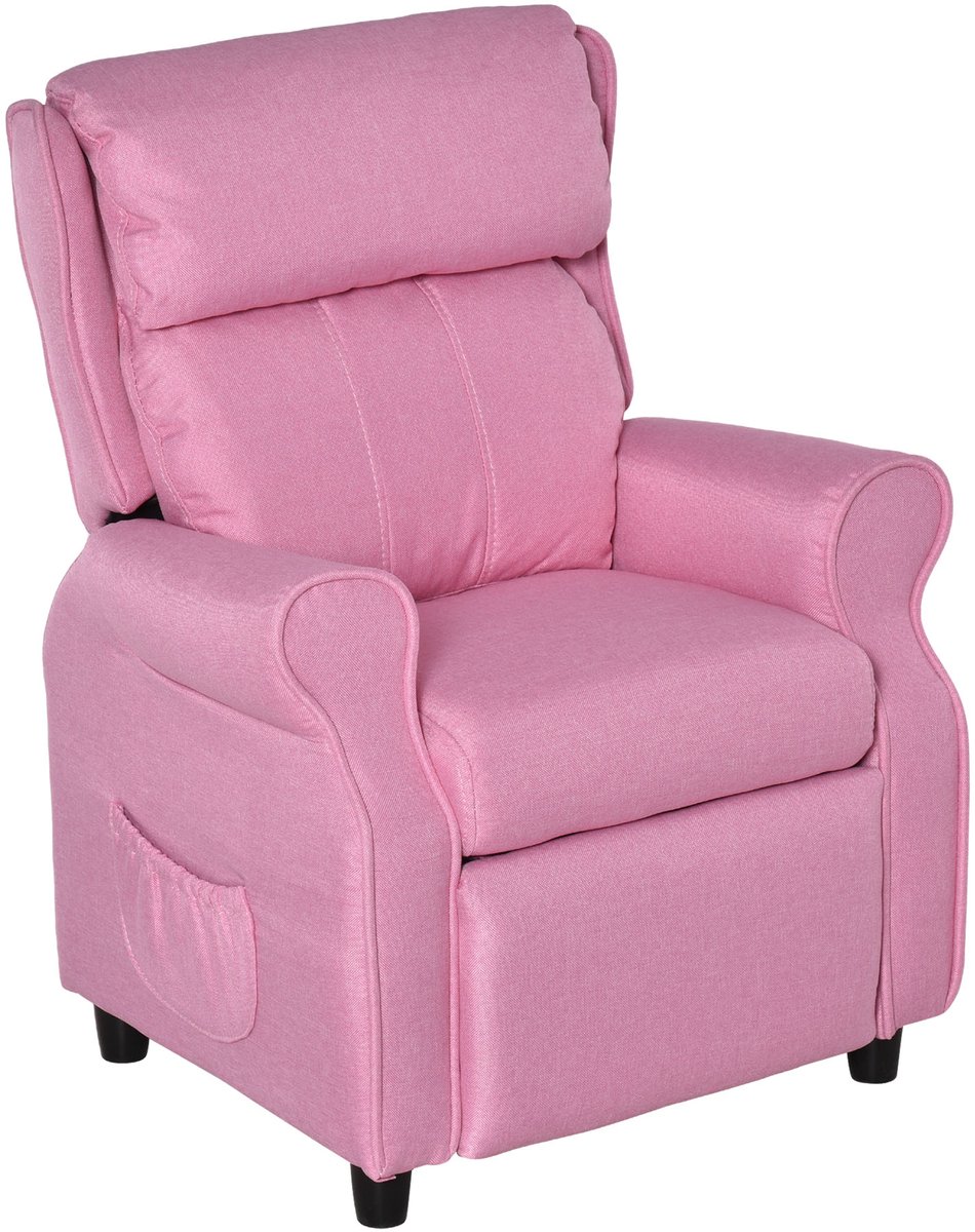 Homona Kinderfauteuil met voetensteun - Verstelbare rugleuning - Met armleuningen en zijtassen - 58 x 53 x 70 cm - Roze