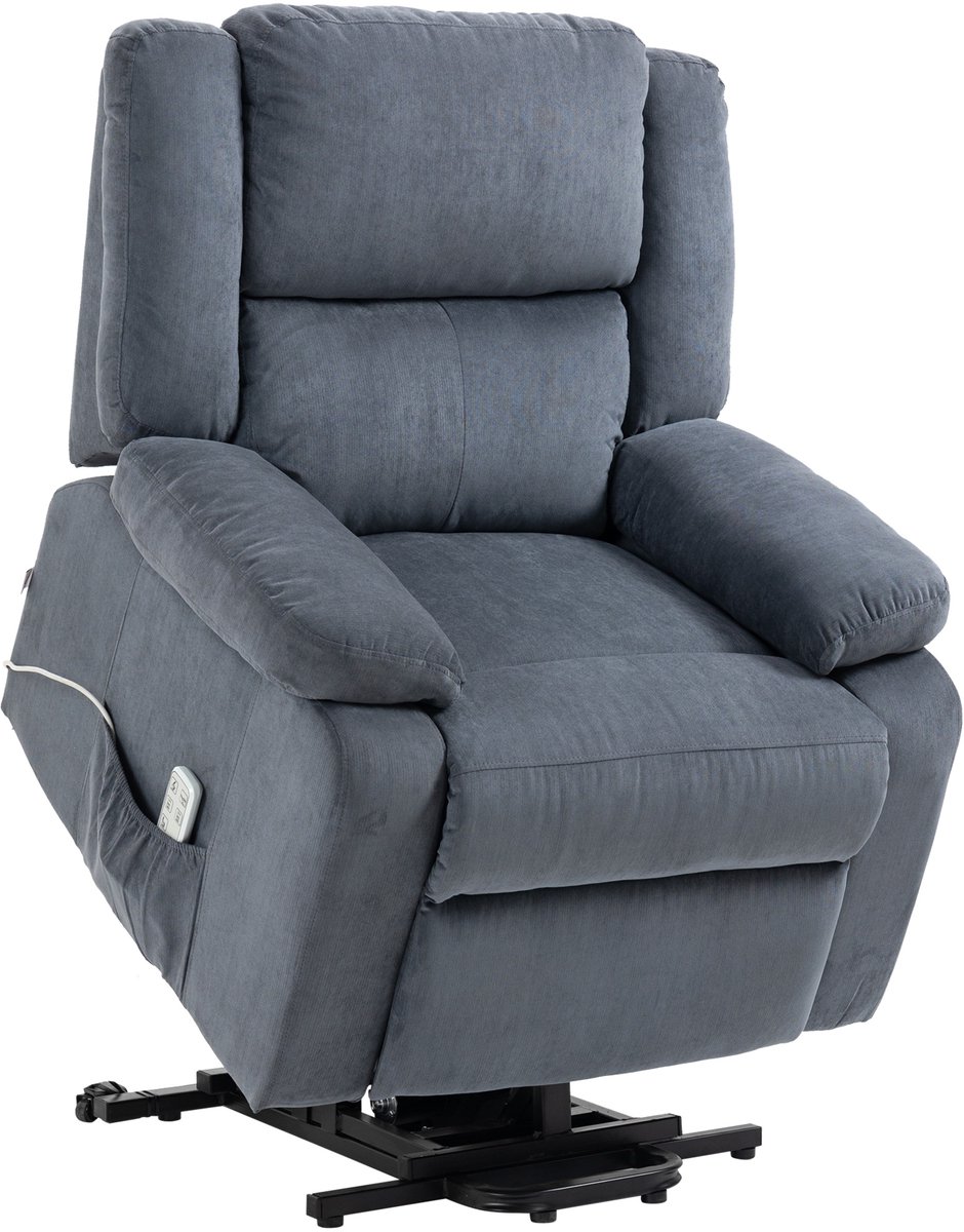 Homona Sta-opfauteuil met ligfunctie - Met afstandsbediening, verstelbare hoofdsteun en afneembare armleuningen - 91 x 93 x 105 cm - Grijs