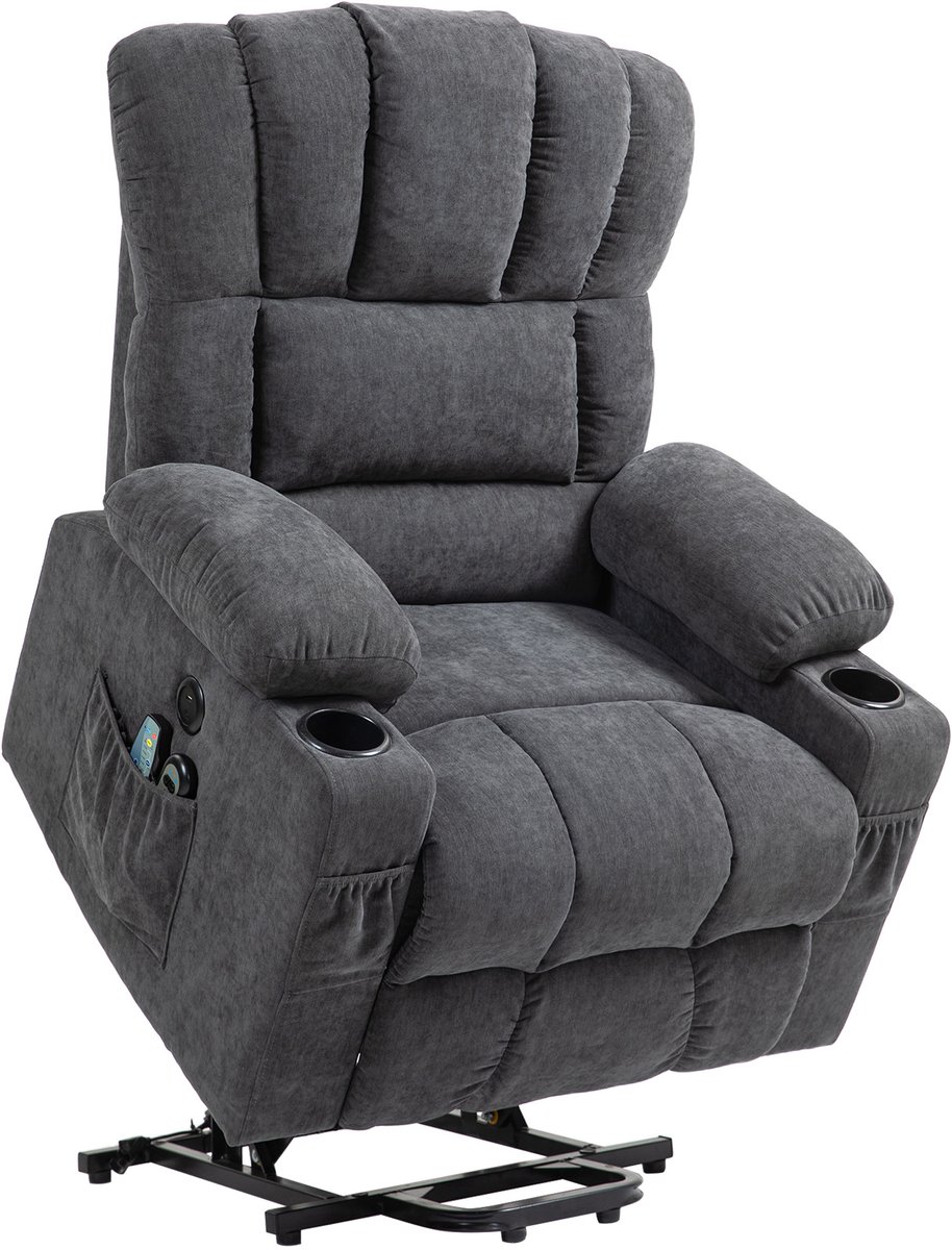 Homona Elektrische sta-opfauteuil met massage en warmtefunctie - Met USB-oplaadpunten en bekerhouders - 93 x 91 x 110 cm - Donkergrijs