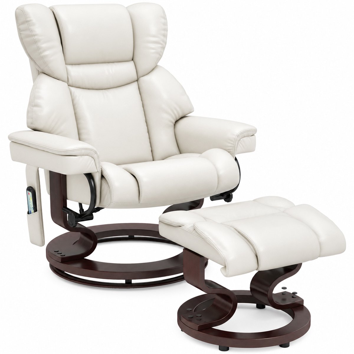 Homona Massagefauteuil met hocker - Met 10 massagepunten en 360° draaifunctie - Kunstleer - 79 x 82 x 101 cm - Crèmewit