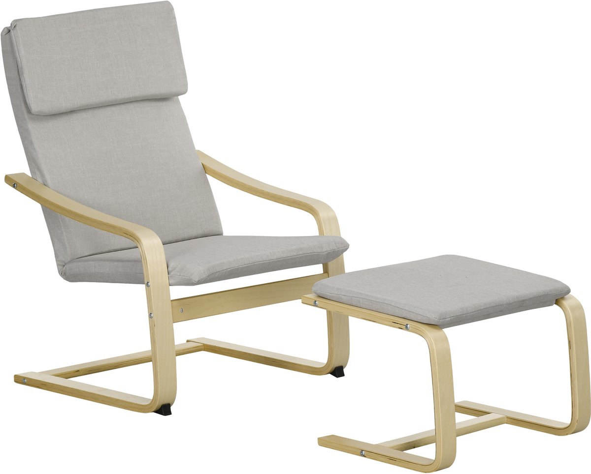 Homona Fauteuil met voetenbank - Met hoofdsteun en armleuningen - 66,5 x 80 x 99 cm - Lichtgrijs