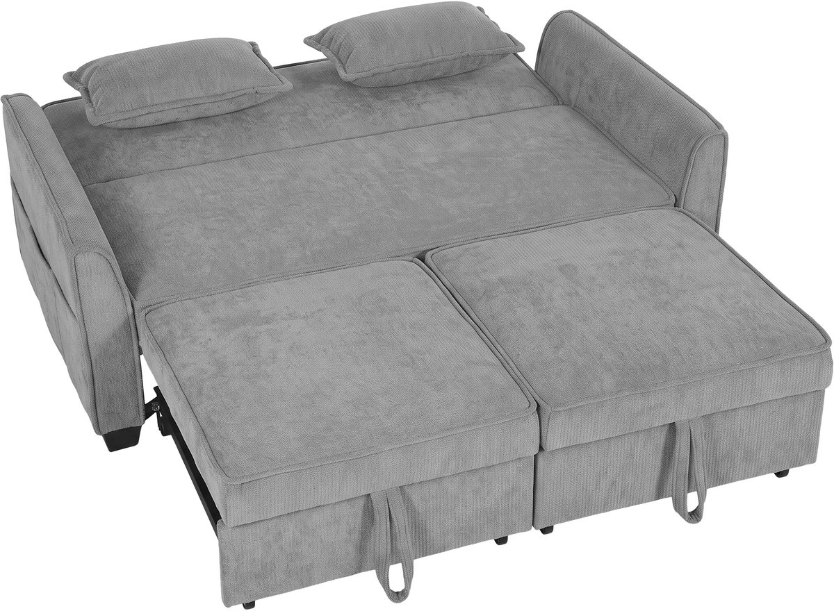 Homona 4-in-1 Slaapbank - Verstelbare rugleuning - Met 2 kussens en 6 zijvakken - 167 x 89 x 85 cm - Grijs