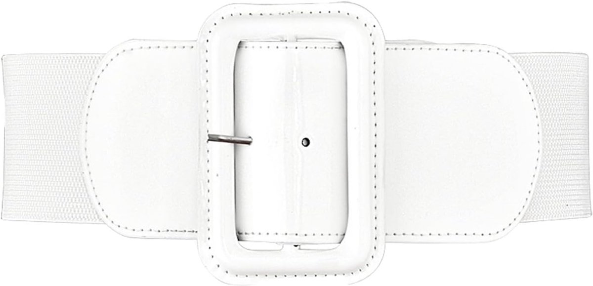 1 Piece Women's Dress Waist Knitted Coat Stretch Elastic Wide Waist Seal Embellished Metal Square Buckle Belt (White) - ShopVlot
