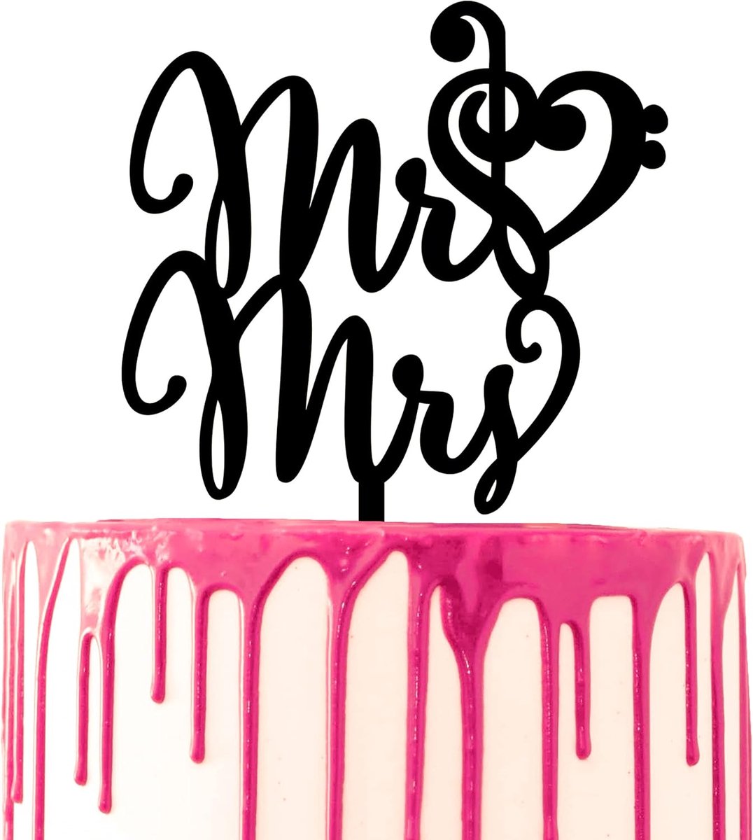 Bruidstaart Clef-vormige hart Muziek thema Bruidstaart Acryl Decoratie Mr. & Mrs. Huwelijk taart